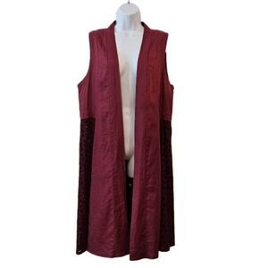 Burgandy Linen Vintage Boho Vest sz L
